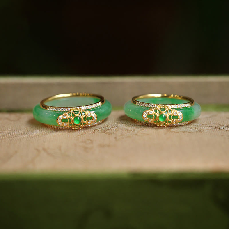 Ring Grüner Chalcedon – Stärke Gold Fengshui Schutz Paar
