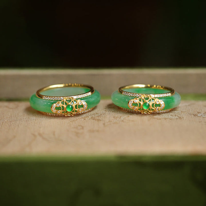 Ring Grüner Chalcedon – Stärke Gold Fengshui Schutz Paar