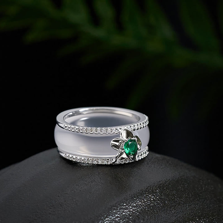 Silber Ring Chalcedon Kürbisblüte Harmonie mit grünem Stein Feng Shui