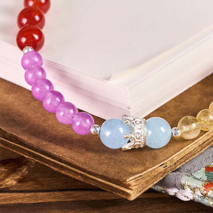 Schlüsselanhänger Chalcedon Citrin Krone bunte Edelstein Perlen spirituelles Glücksbringer Accessoire