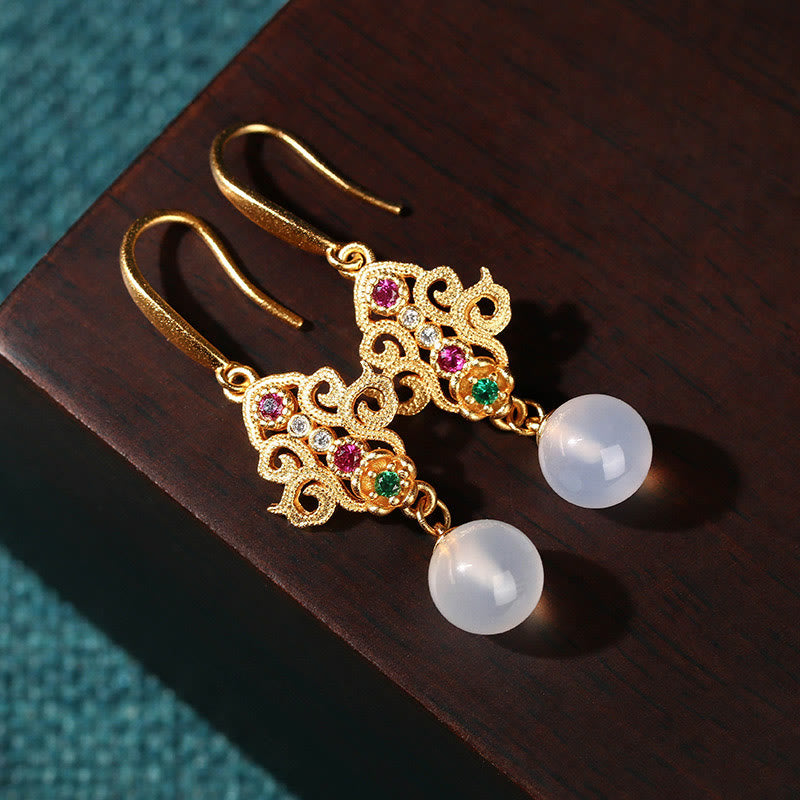 Chalcedon Ohrringe vergoldet Positivität Boho Schmuck spirituell Ohrhänger filigran