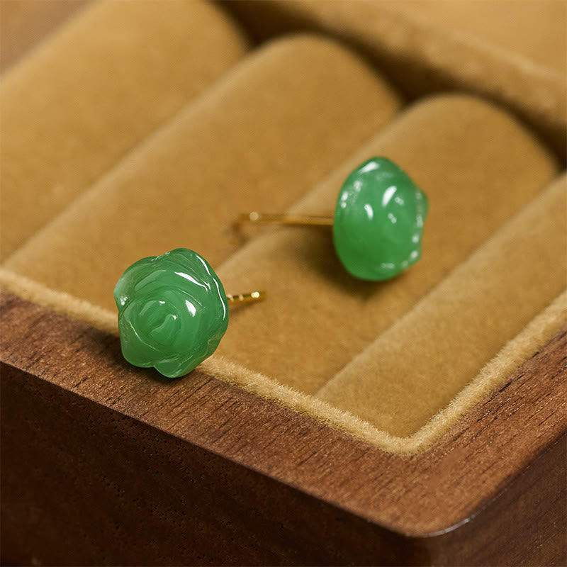 Ohrringe Chalcedon Rose Stärke Mut grüne Blüte Schmuckschatulle Boho spirituell