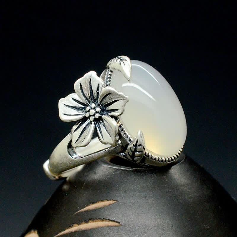 Ring Chalcedon Pflaumenblüte mit Silber Blüte Harmonie Positivität
