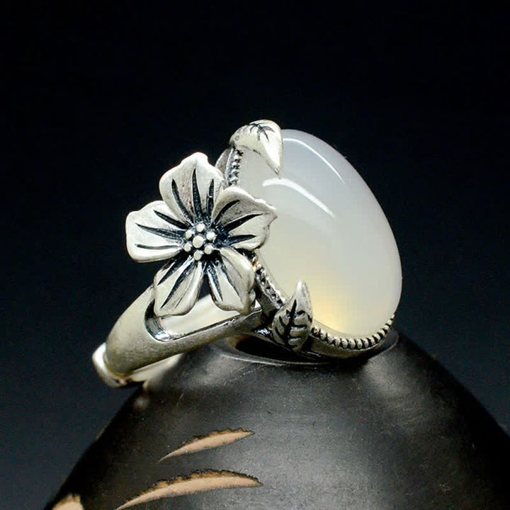 Ring Chalcedon Pflaumenblüte mit Silber Blüte Harmonie Positivität