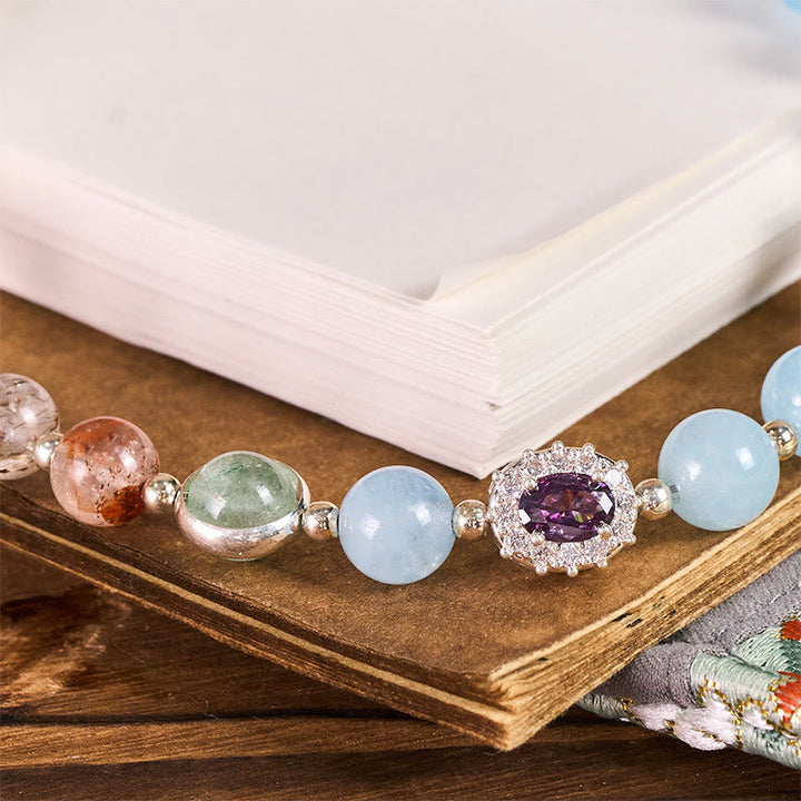 Schlüsselanhänger Blauer Chalcedon & Super Seven Edelsteine Amethyst Silber spirituell