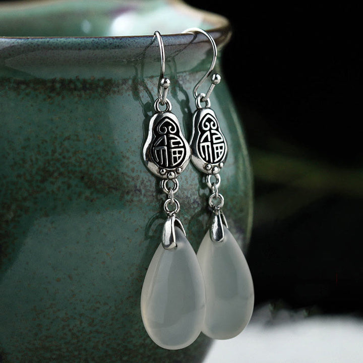 Ohrringe Chalcedon Fu Positivität Harmonie Silber Tropfen Boho Schmuck spirituell