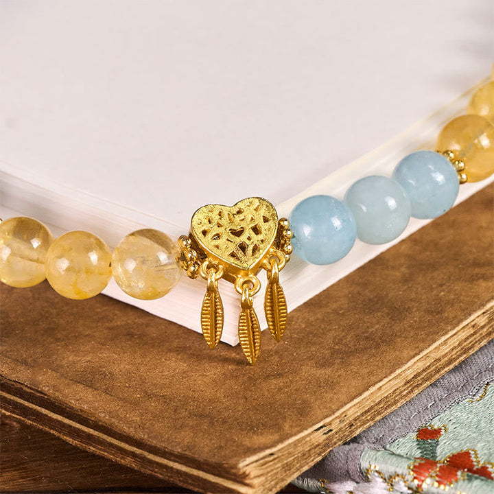 Schlüsselanhänger Chalcedon Citrin Herz goldenes Amulett spirituell Glücksbringer