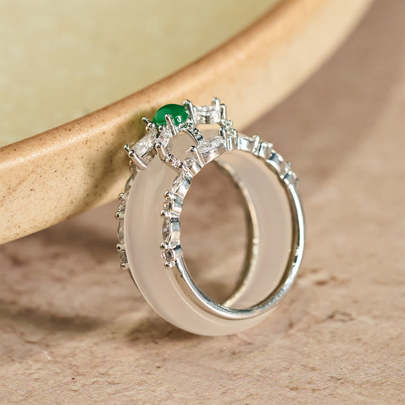 Ring Chalcedon Blume Zirkon – Positivität eleganter Silberring mit grünem Stein