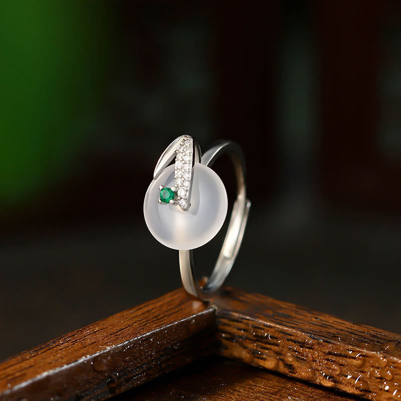 Chalcedon Ring grüner Stein Bambusblatt-Muster Glück Feng Shui Schutz