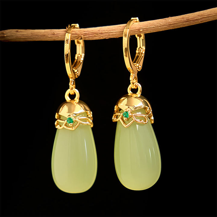 Ohrringe Grüner Chalcedon Tropfen – Stärke Gold spirituell Boho Ohrhänger Schmuck