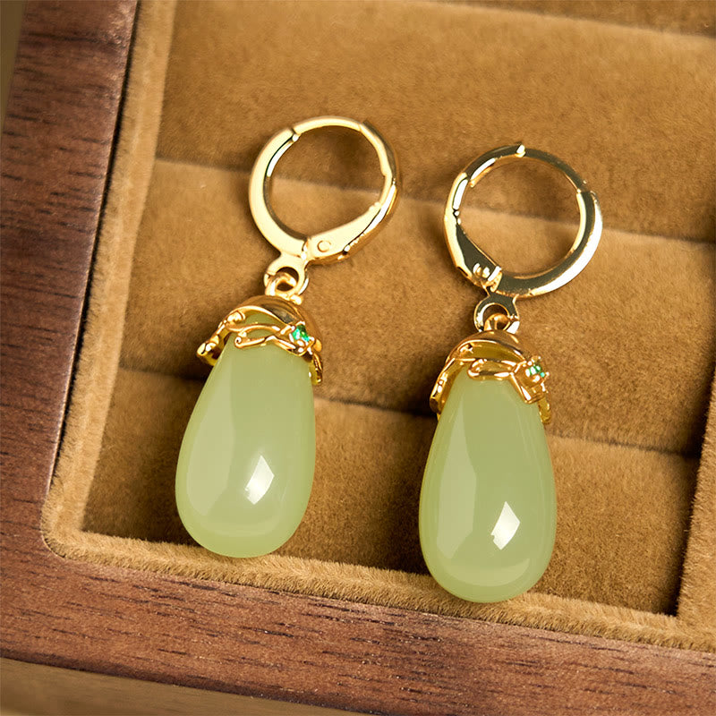 Ohrringe Grüner Chalcedon Tropfen – Stärke Gold Boho Schmuck spirituell