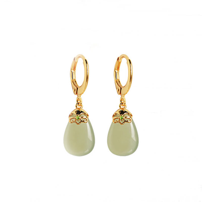 Ohrringe Grüner Chalcedon Tropfen – Stärke goldene Ohrhänger Schmuck spirituell