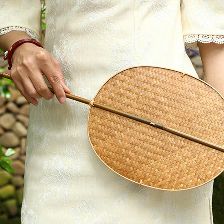 Chinesische Handfächer Bambus Geflochten Oval Deko