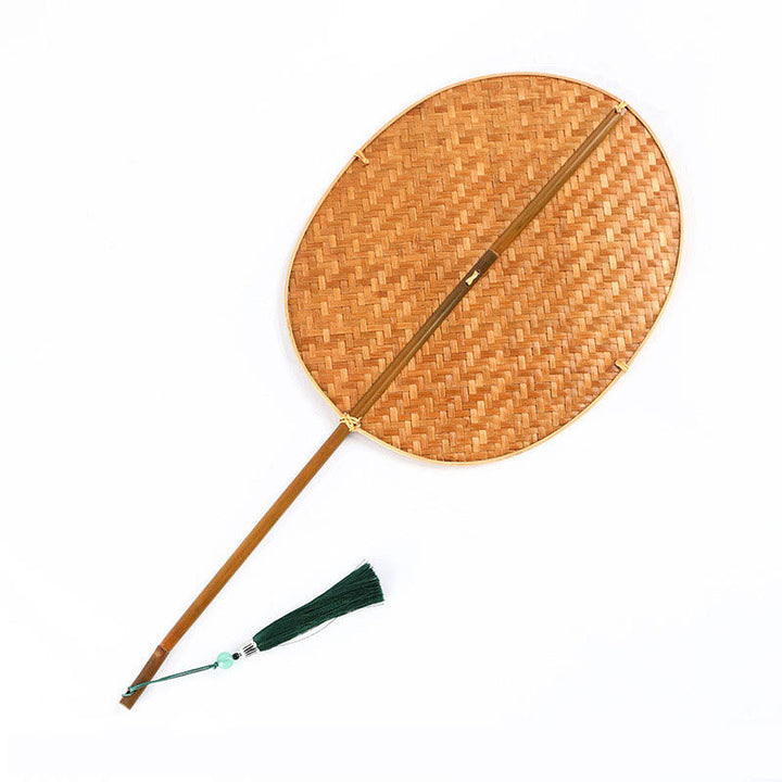 Chinesische Handfächer Bambus Geflochten Oval Seide