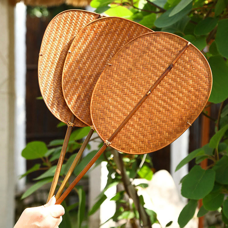 Chinesische Handfächer Bambus Geflochten Oval