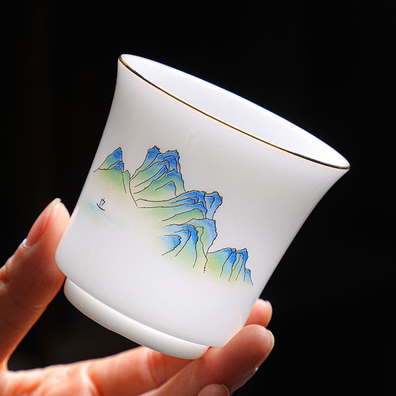 Chinesische Teetassen Berge Flüsse Baum Gaiwan