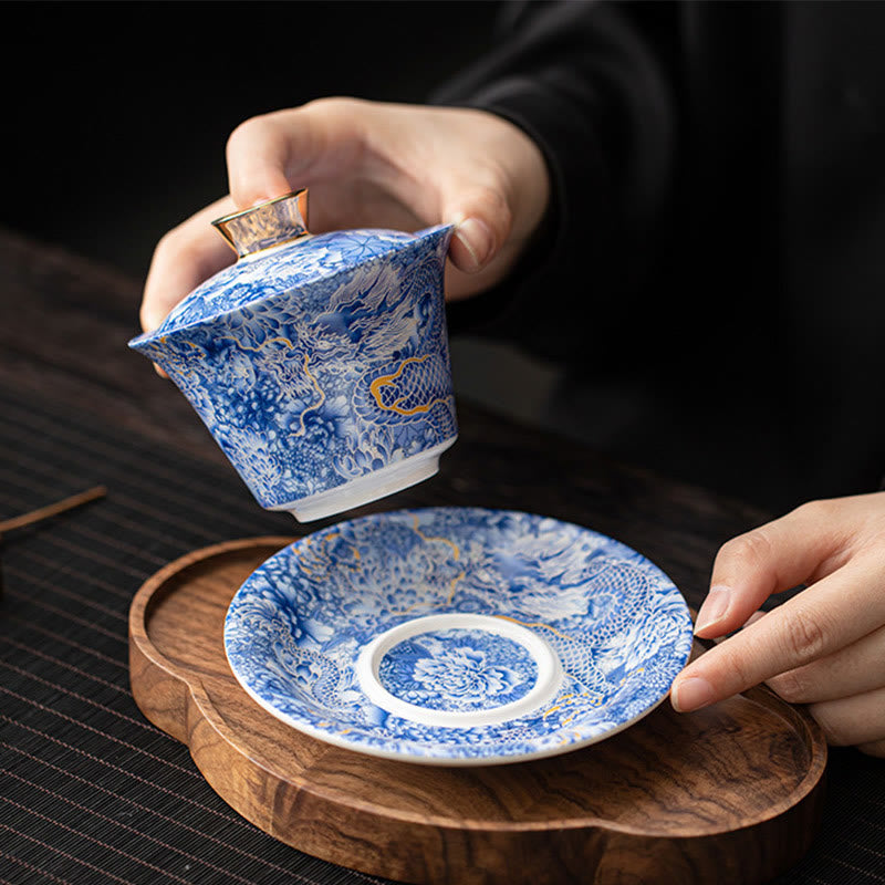 Chinesische Teetassen Drache Gaiwan Sancai Keramik Geschenk