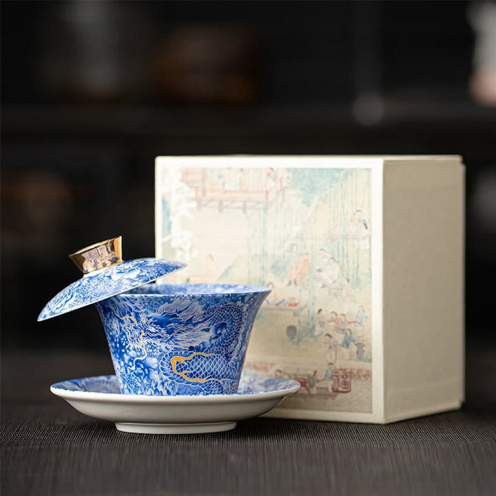 Chinesische Teetassen Drache Gaiwan Sancai Keramik Porzellan