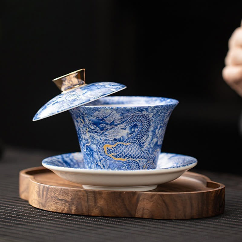 Chinesische Teetassen Drache Gaiwan Sancai Keramik Teezeremonie