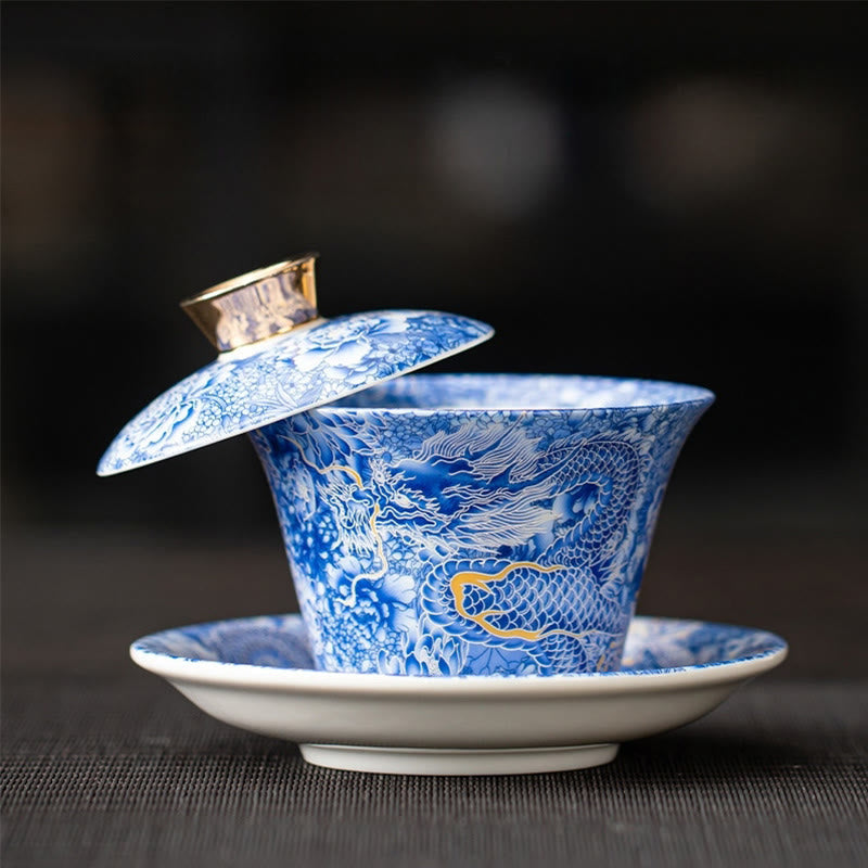 Chinesische Teetassen Drache Gaiwan Sancai Keramik