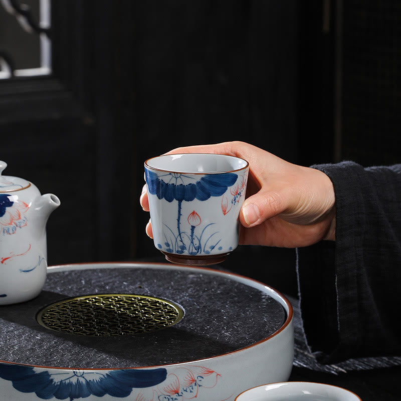Chinesische Teetassen Lotus Bambus Keramik Porzellan