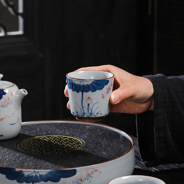 Chinesische Teetassen Lotus Bambus Keramik Porzellan