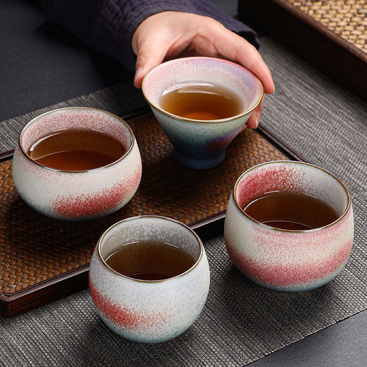 Chinesische Teetassen Rot Ofenwandlung Keramik