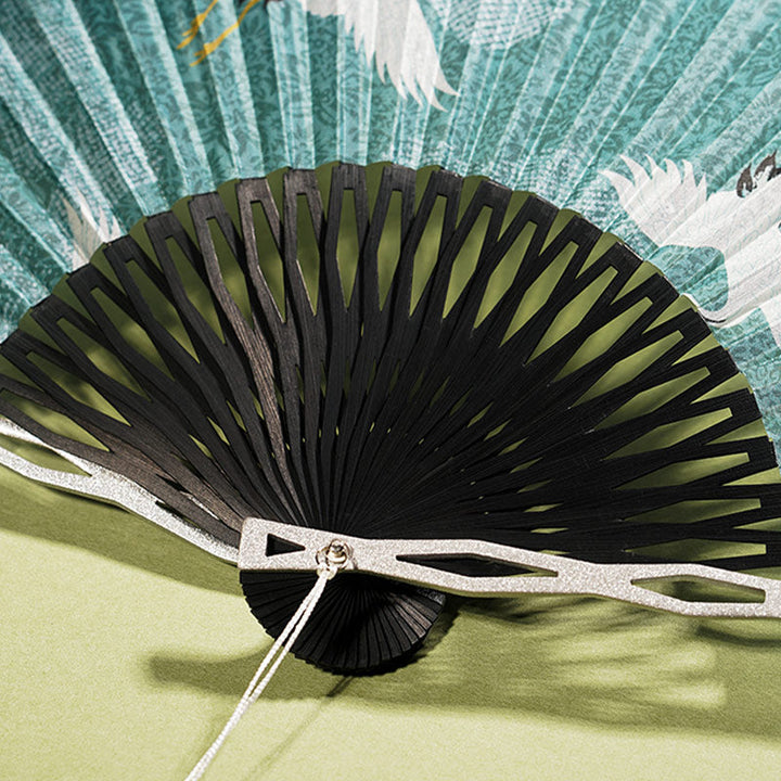 Chinesischer Handfächer Kranich Blau Weiß Japan