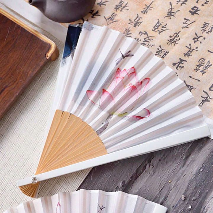 Chinesischer Handfächer Tuschmalerei Lotus Deko