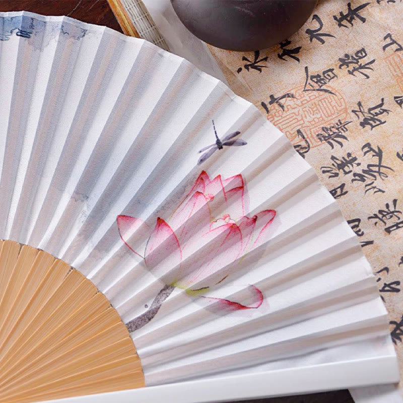 Chinesischer Handfächer Tuschmalerei Lotus Geschenk