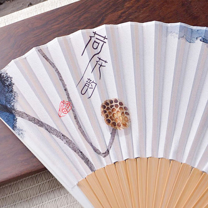 Chinesischer Handfächer Tuschmalerei Lotus Japan