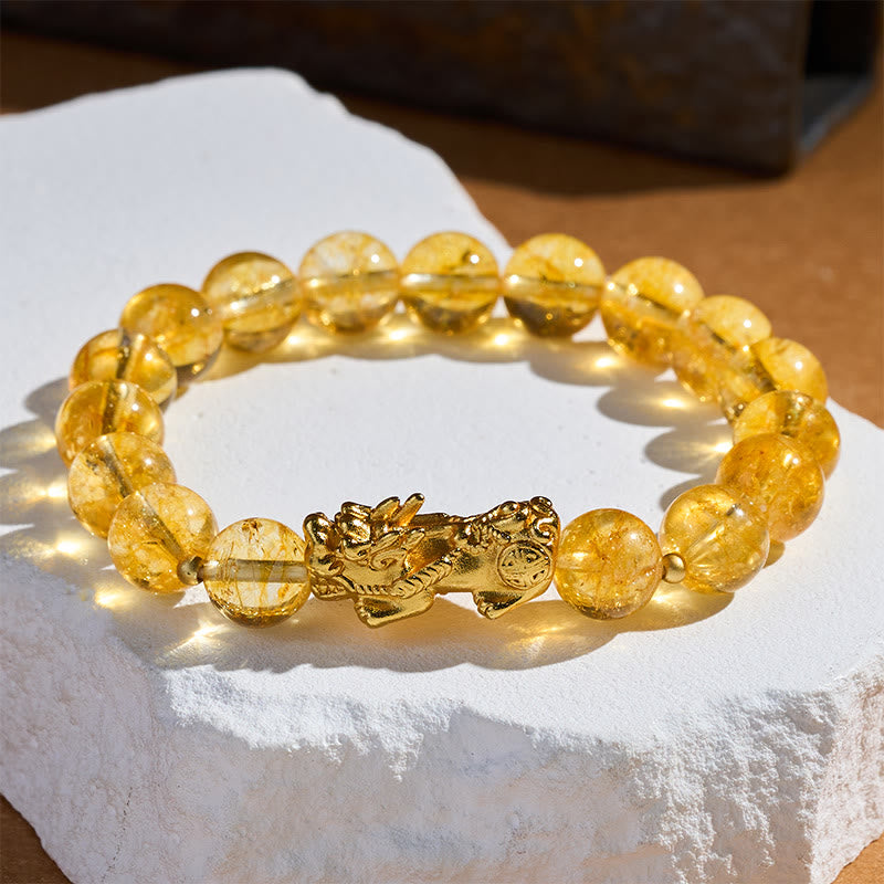 Citrin Pixiu Armband goldener Drache Sonnenlicht Stein Schutz Wohlstand Fengshui