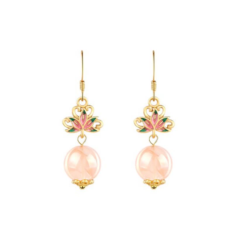 Ohrringe Citrin Lotus rosa Stein vergoldet Ohrhänger Boho Schmuck spirituell