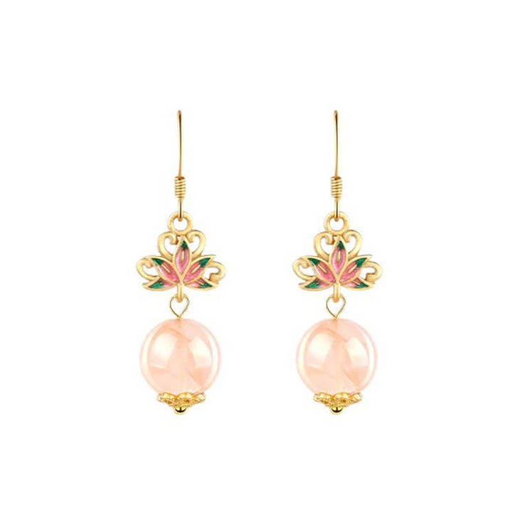 Ohrringe Citrin Lotus rosa Stein vergoldet Ohrhänger Boho Schmuck spirituell