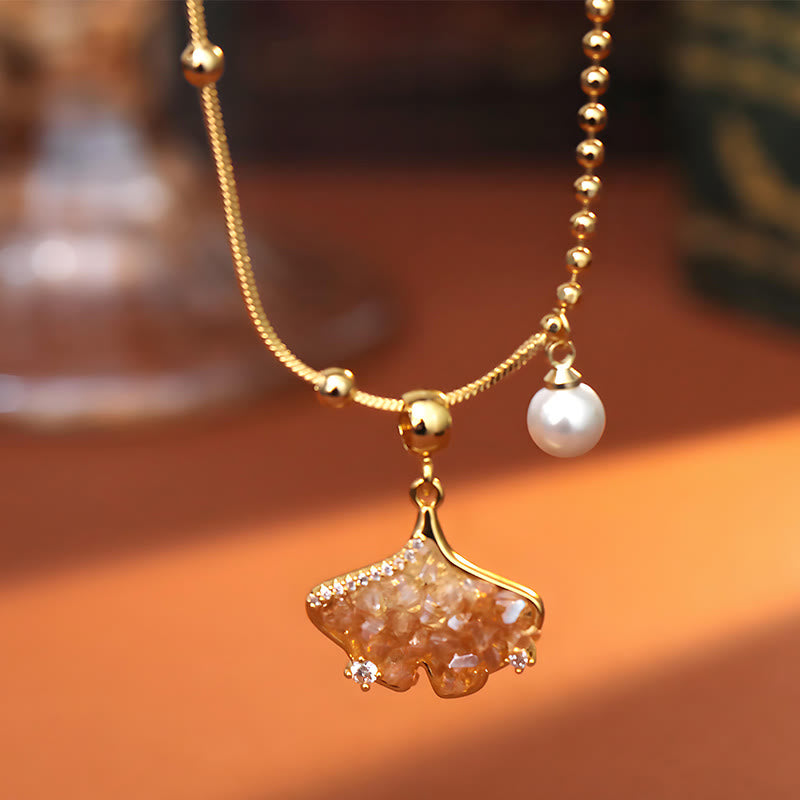 Goldene Kette Citrin Kupfer Perle Anhänger Schutz elegant getragen