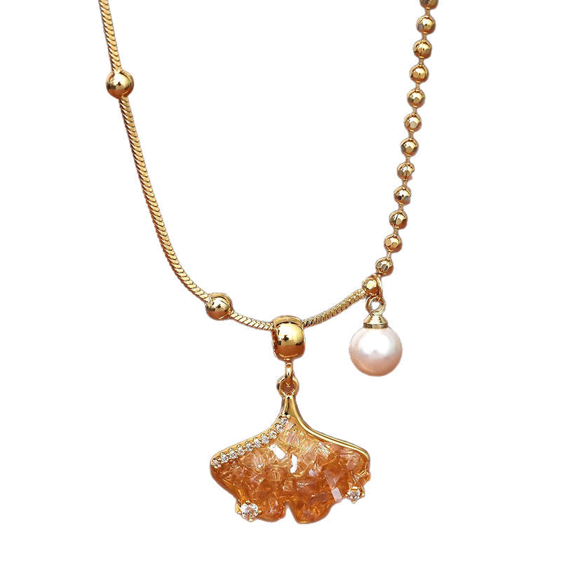 Citrin Kette mit Kupfer und Perle Anhänger Schutzstein