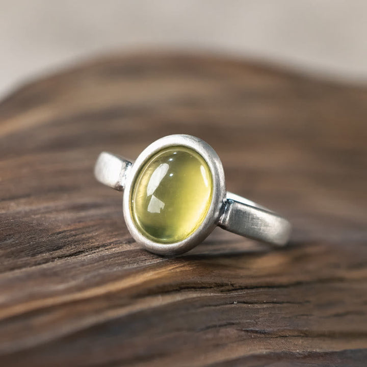 925 Silber Ring Prehnit Citrin grüner Stein Glück Schutz