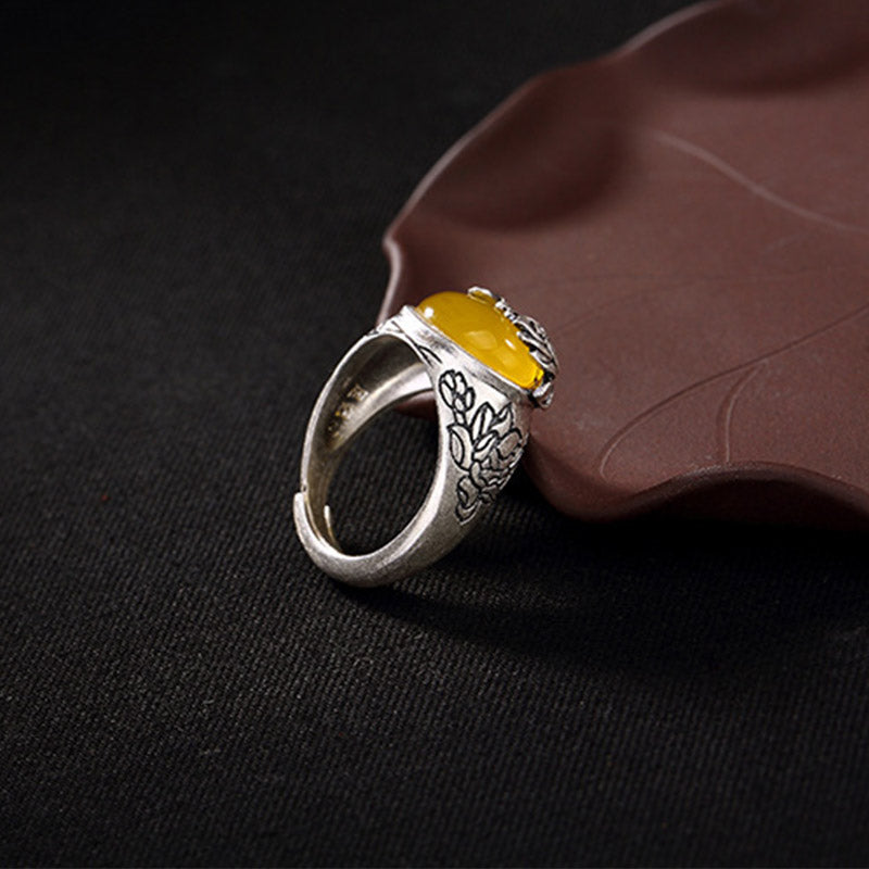 Ring Citrin Lotus Silber Fengshui Schutz Segen Glück