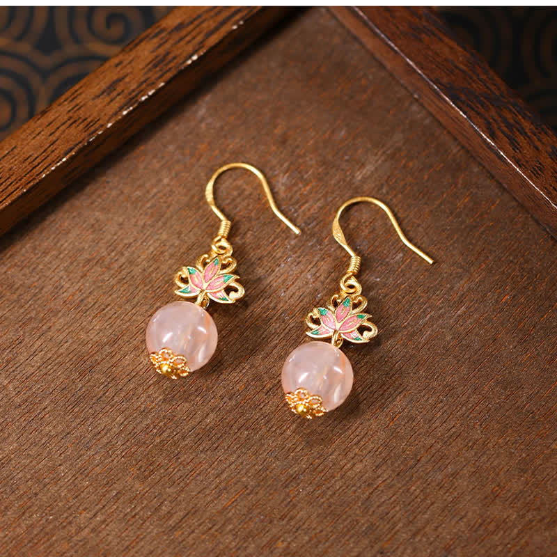 Ohrringe Citrin Lotus rosa Boho Schmuck spirituell goldene Ohrhänger