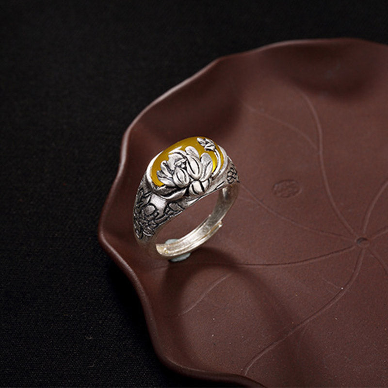 Ring Citrin Lotus silber golden Fengshui Segen Schutz