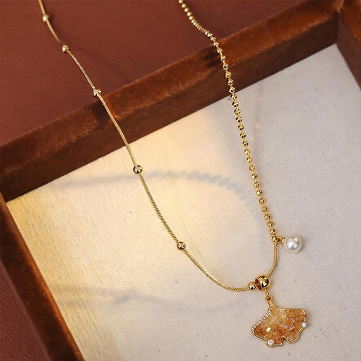 Kette Citrin Kupfer Perle golden Anhänger Naturstein Schutz