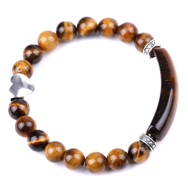 Tigerauge Armband Kristall Perlen Unisex Herz Silber elastisch Naturstein