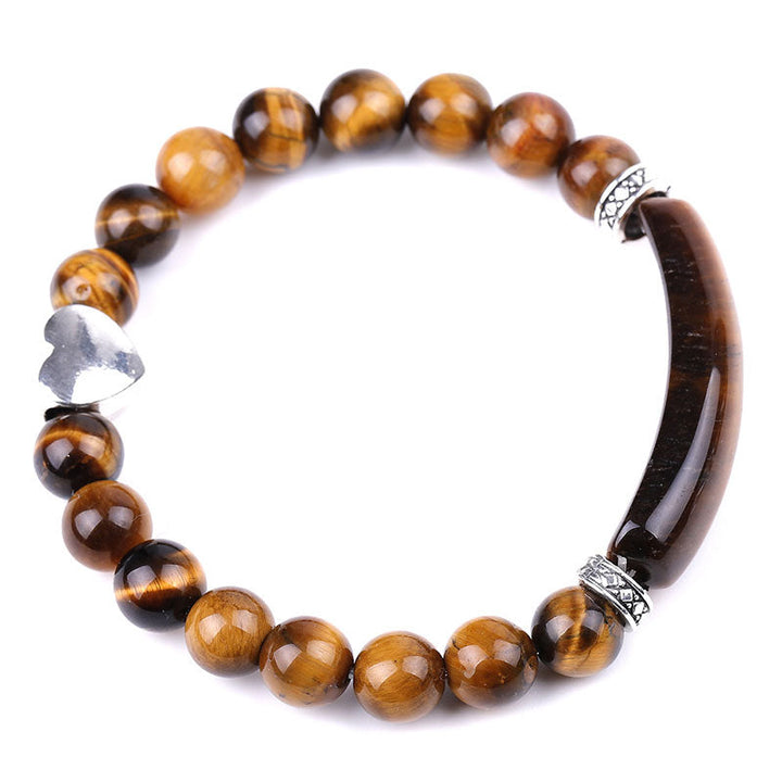Tigerauge Armband Kristall Perlen Unisex Herz Silber elastisch Naturstein