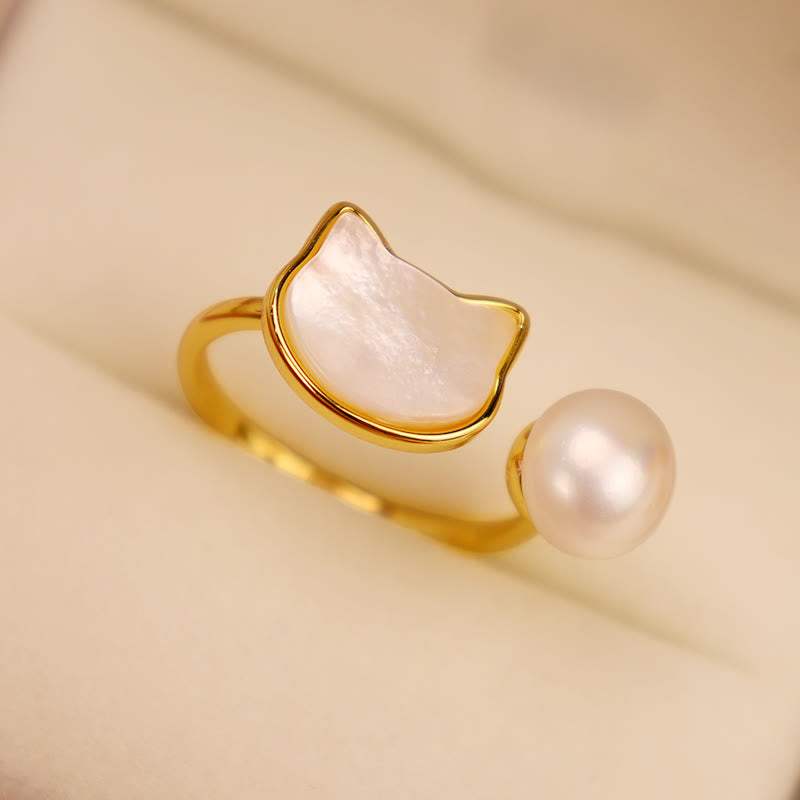Ring Perle Katze Gold Glanz