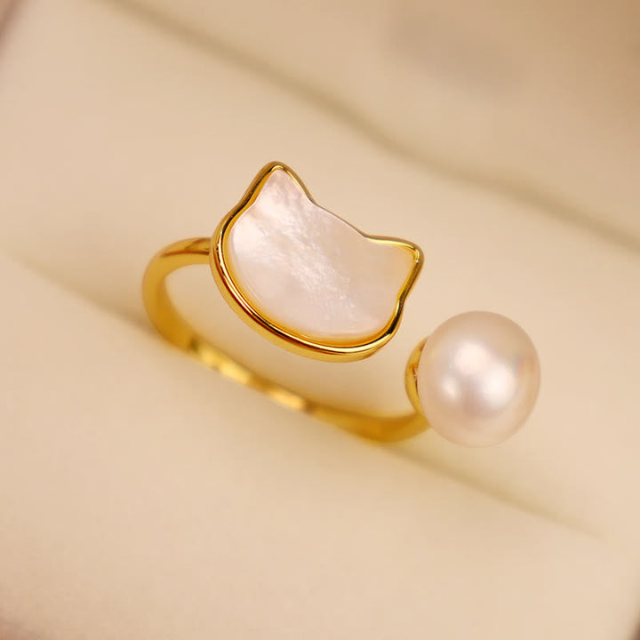 Ring Perle Katze Gold Glanz