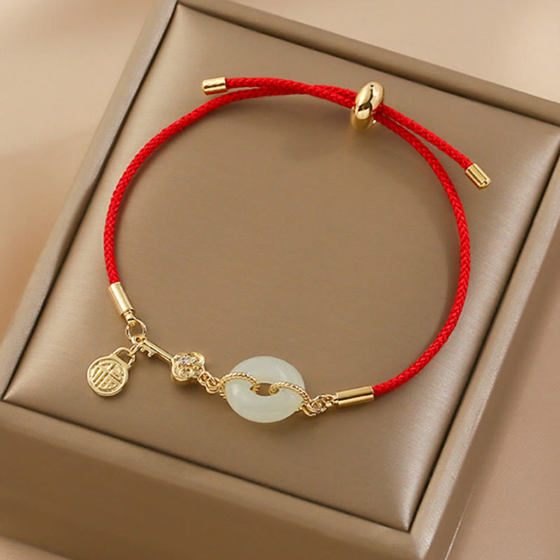 Armband Jade Friedensring Rot Fu Symbol Wohlstand