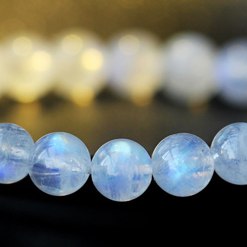 Mondstein Armband mit glänzenden blauen Perlen Naturstein elastisch