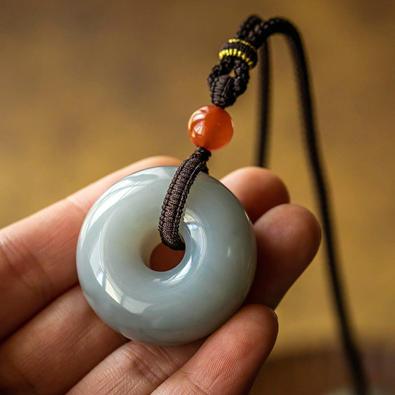 Jade Anhänger Kette Donut Naturstein grün