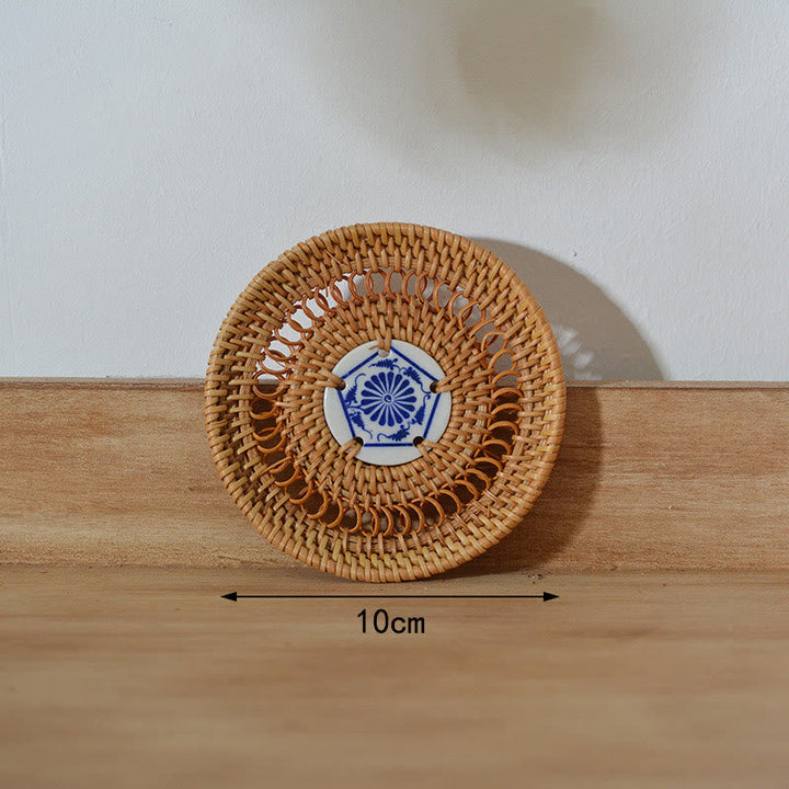 Teetassen-Untersetzer Rattan Blumenmuster Keramik Keramik-Untersetzer 10 cm