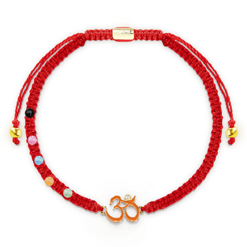 Rotes Schnur Armband Tibet OM Symbol bunte Perlen elastisch